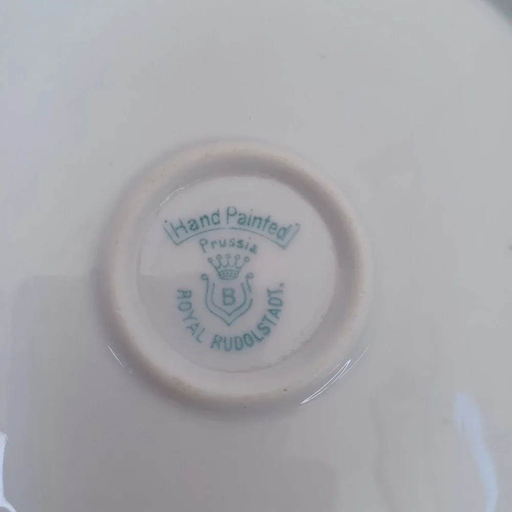 Royal Rudolstadt Hand‎ Painted Prussia Plate White Roses Gold Trim Handles